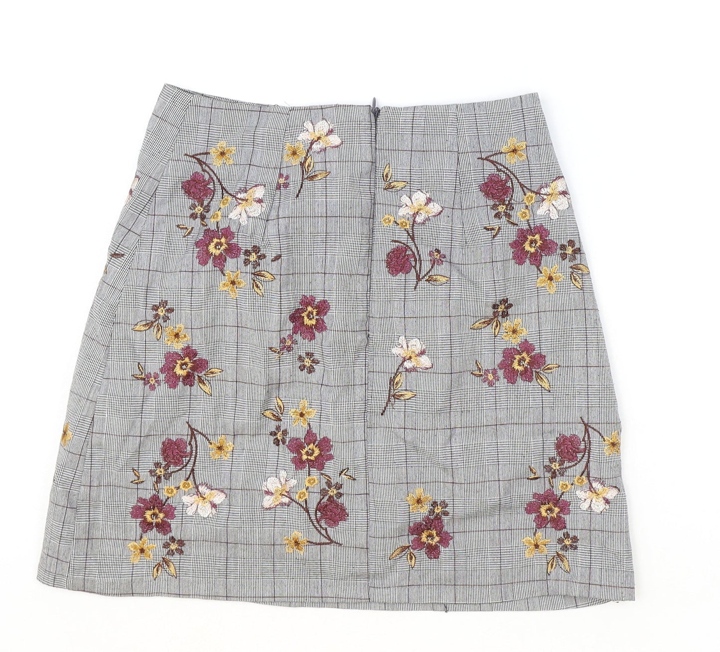 New Look Womens Grey Plaid Polyester Straight & Pencil Skirt Size 6 Zip - Flower Pattern