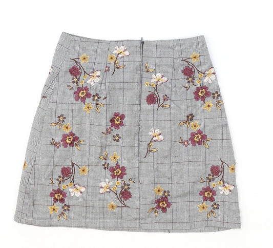 New Look Womens Grey Plaid Polyester Straight & Pencil Skirt Size 6 Zip - Flower Pattern