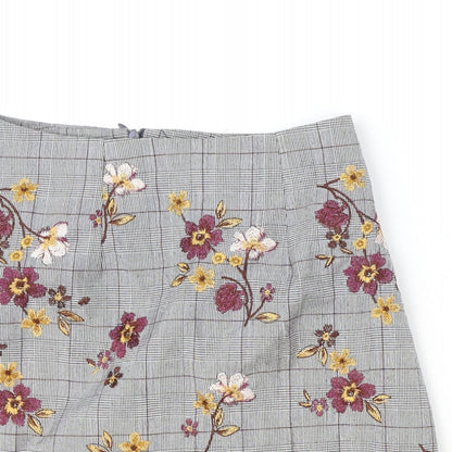 New Look Womens Grey Plaid Polyester Straight & Pencil Skirt Size 6 Zip - Flower Pattern