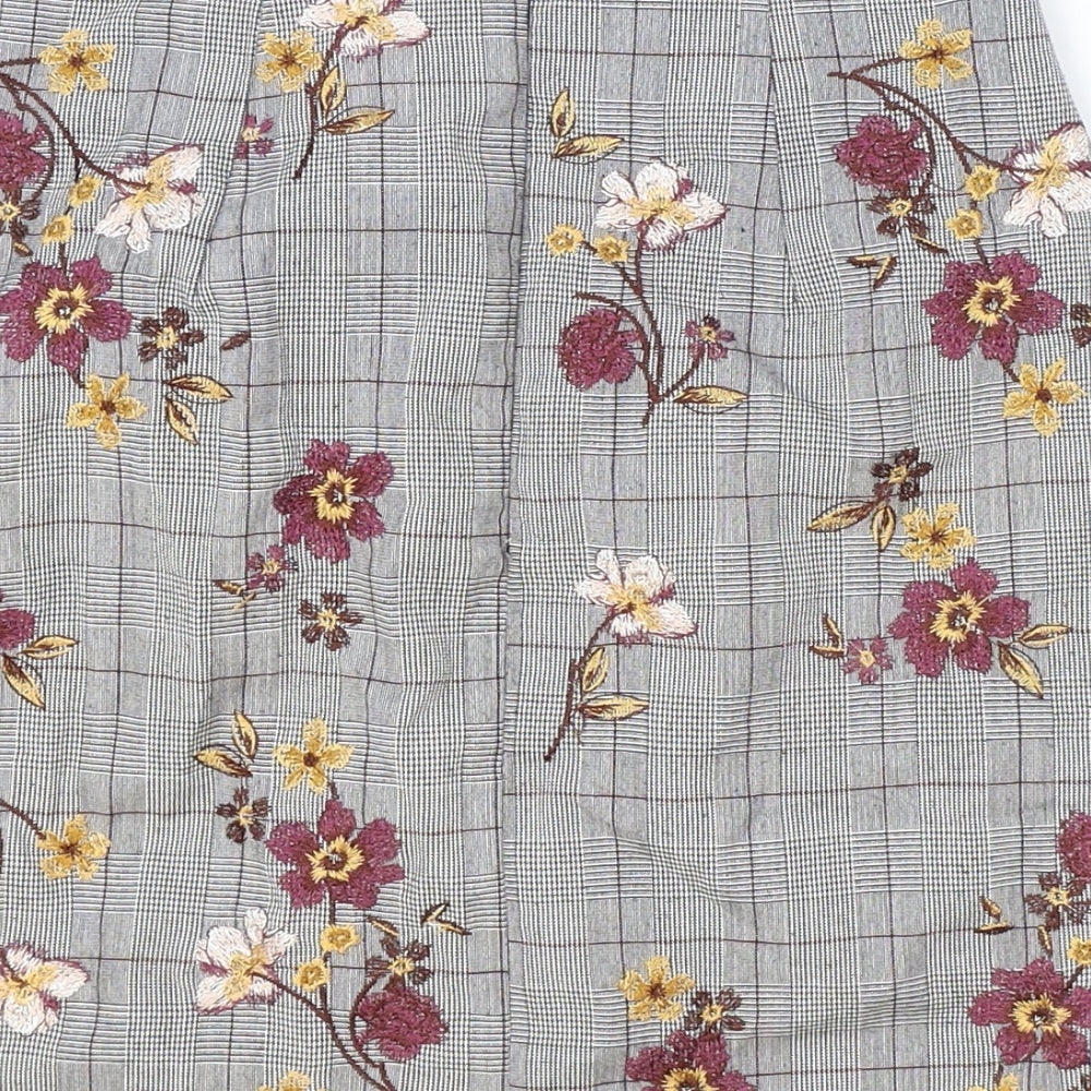 New Look Womens Grey Plaid Polyester Straight & Pencil Skirt Size 6 Zip - Flower Pattern