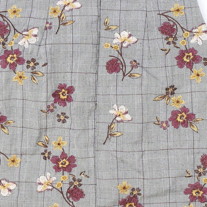 New Look Womens Grey Plaid Polyester Straight & Pencil Skirt Size 6 Zip - Flower Pattern