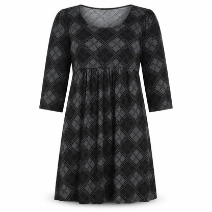 Reborn Womens Black Argyle/Diamond Polyester Fit & Flare Size M Round Neck Pullover