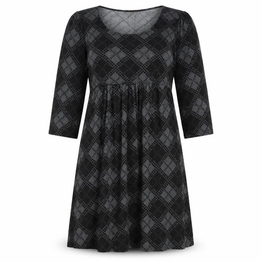 Reborn Womens Black Argyle/Diamond Polyester Fit & Flare Size M Round Neck Pullover