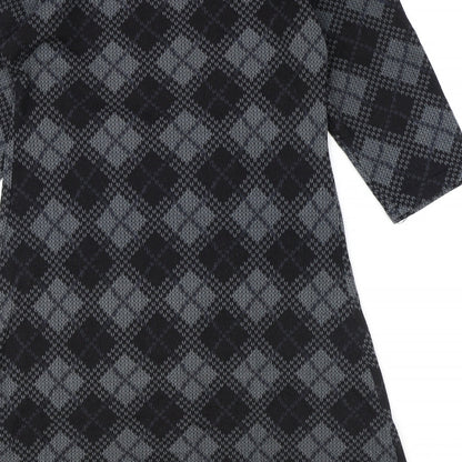 Reborn Womens Black Argyle/Diamond Polyester Fit & Flare Size M Round Neck Pullover