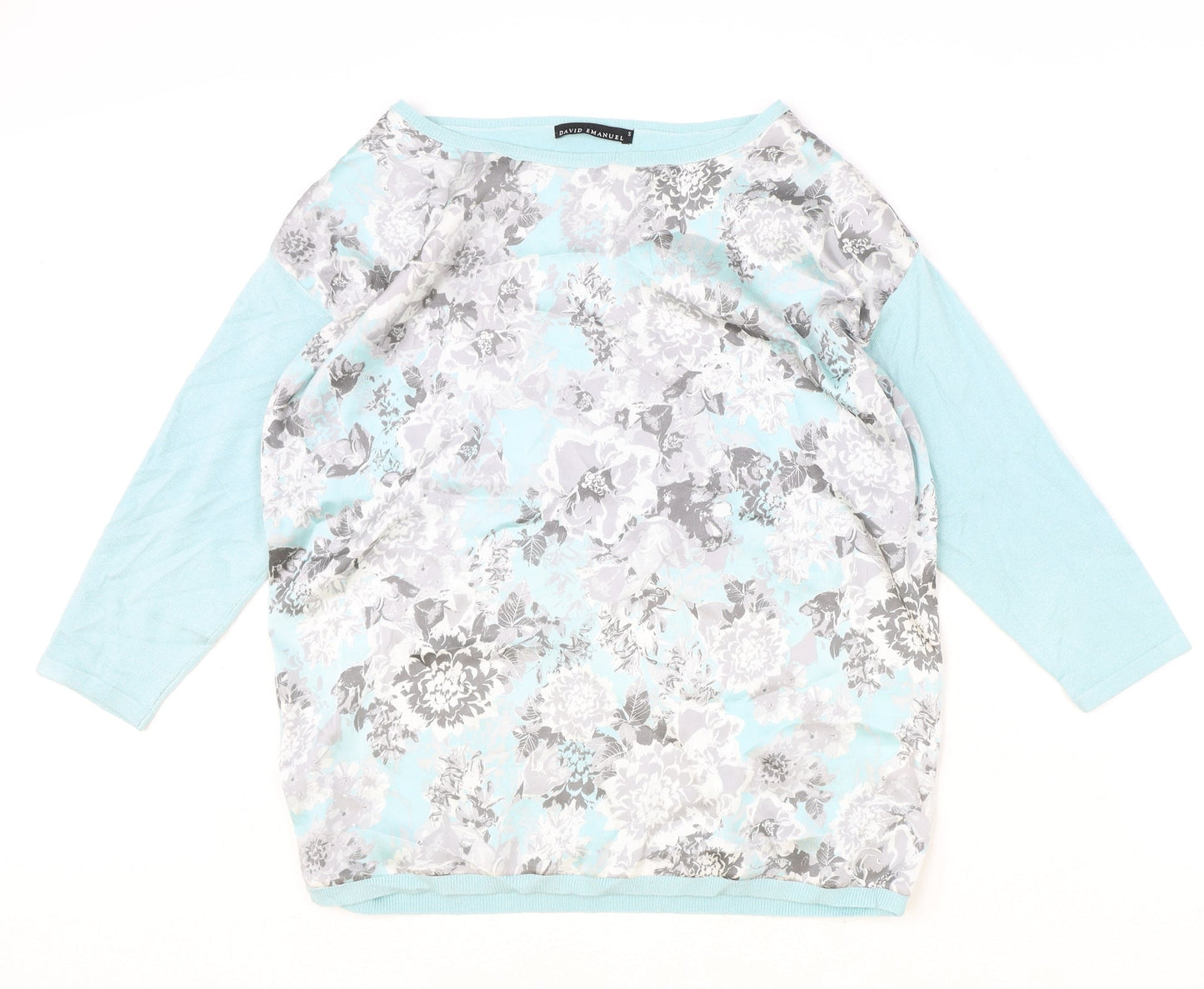 David Emanuel Womens Blue Boat Neck Polyester Pullover Jumper Size S