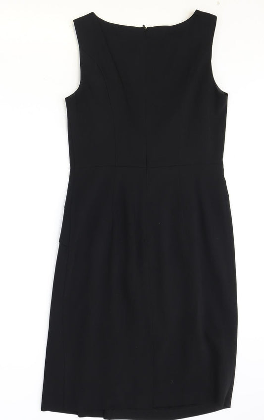 Marks and Spencer Womens Black Polyester A-Line Size 8 Round Neck Zip