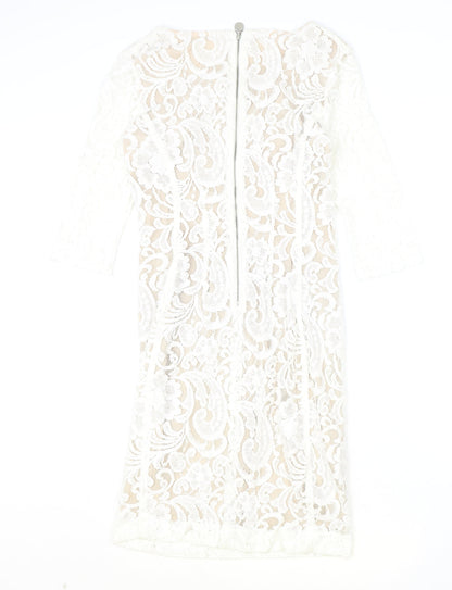 In Wear Womens White Floral Cotton Pencil Dress Size 8 Boat Neck Zip