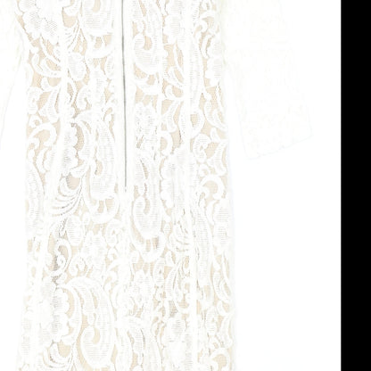 In Wear Womens White Floral Cotton Pencil Dress Size 8 Boat Neck Zip