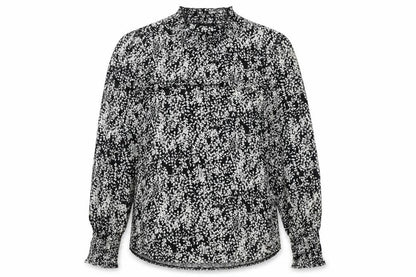 Caroline Morgan Womens Black Geometric Polyester Basic Blouse Size 12 Round Neck
