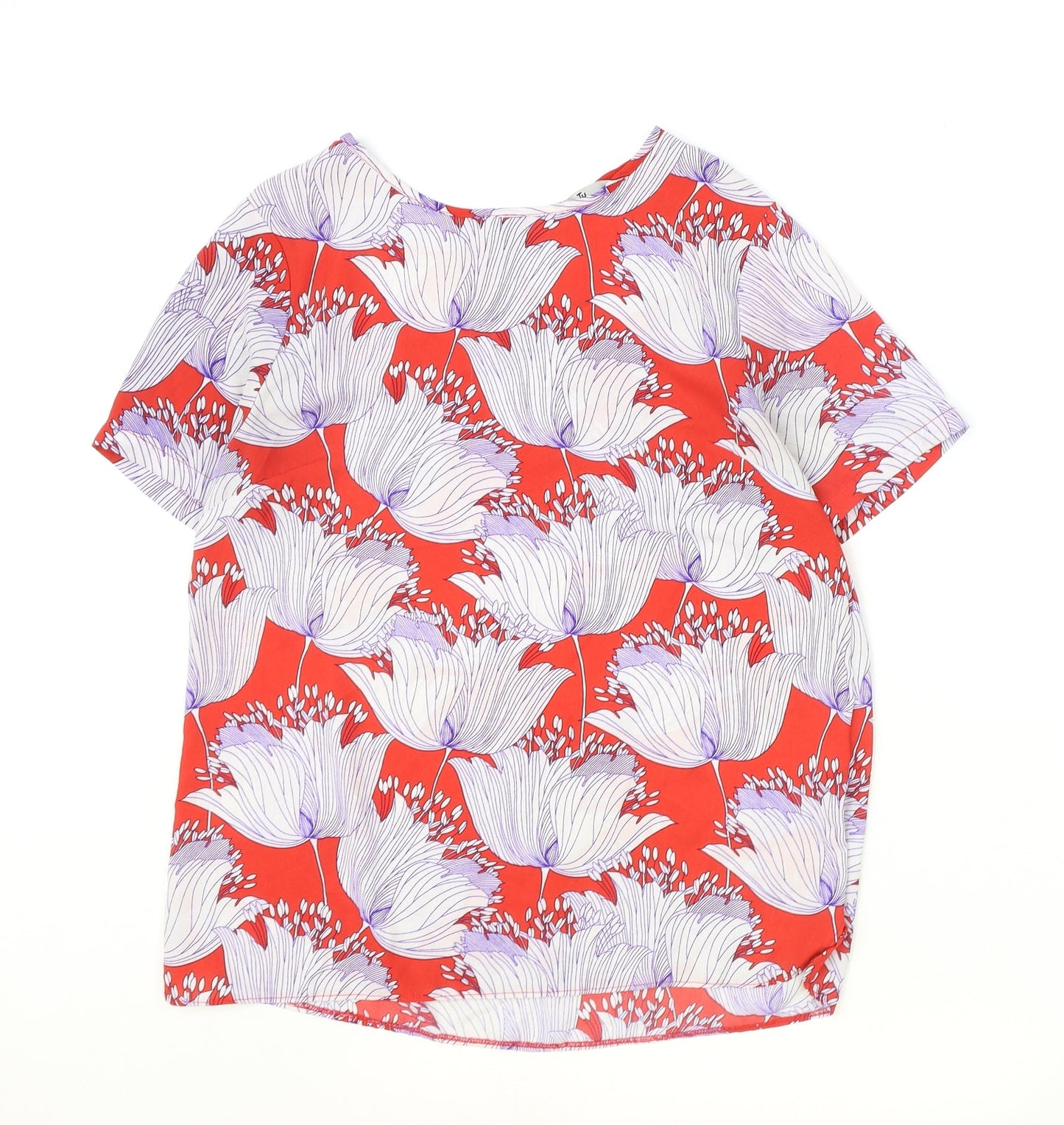 TU Womens Red Floral Polyester Basic T-Shirt Size 10 Round Neck