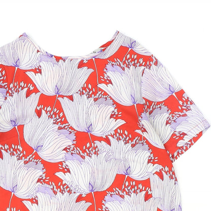 TU Womens Red Floral Polyester Basic T-Shirt Size 10 Round Neck