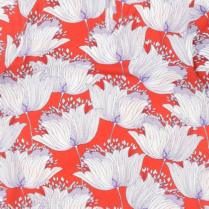 TU Womens Red Floral Polyester Basic T-Shirt Size 10 Round Neck