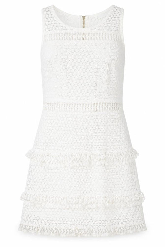 Preworn Womens Ivory Geometric Polyester A-Line Size M Scoop Neck Zip