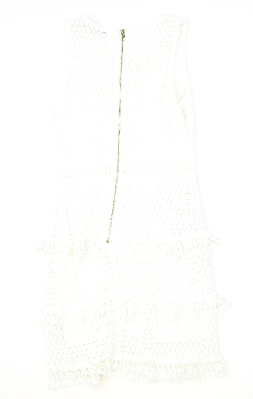 Preworn Womens Ivory Geometric Polyester A-Line Size M Scoop Neck Zip