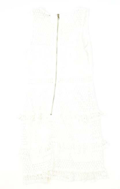 Preworn Womens Ivory Geometric Polyester A-Line Size M Scoop Neck Zip