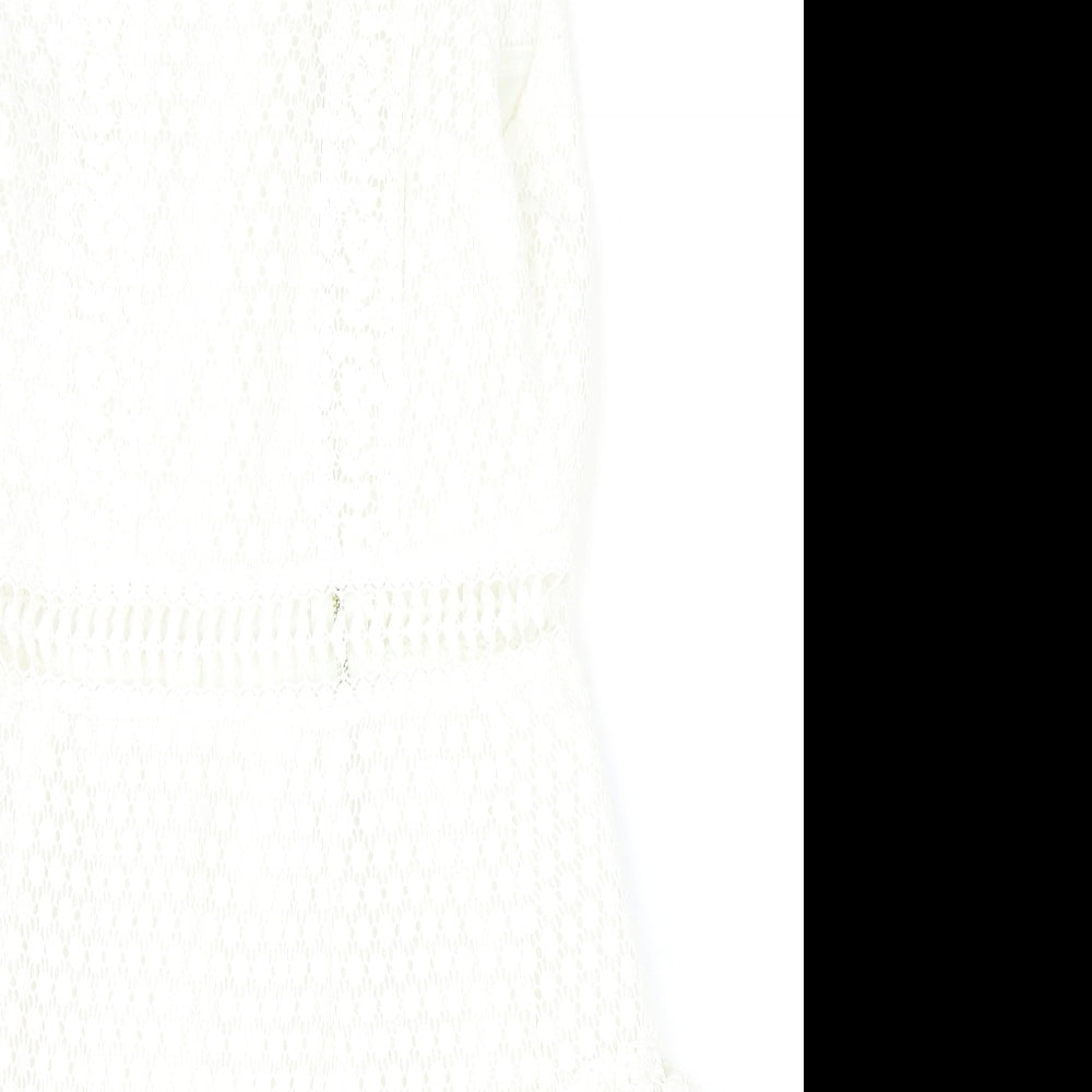 Preworn Womens Ivory Geometric Polyester A-Line Size M Scoop Neck Zip