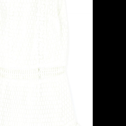 Preworn Womens Ivory Geometric Polyester A-Line Size M Scoop Neck Zip