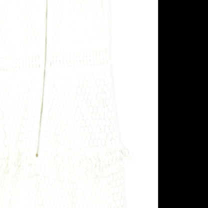 Preworn Womens Ivory Geometric Polyester A-Line Size M Scoop Neck Zip
