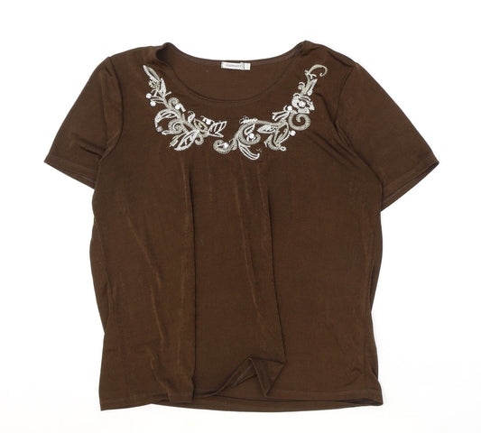 Womens UK Size L Damart Brown Basic T-Shirt