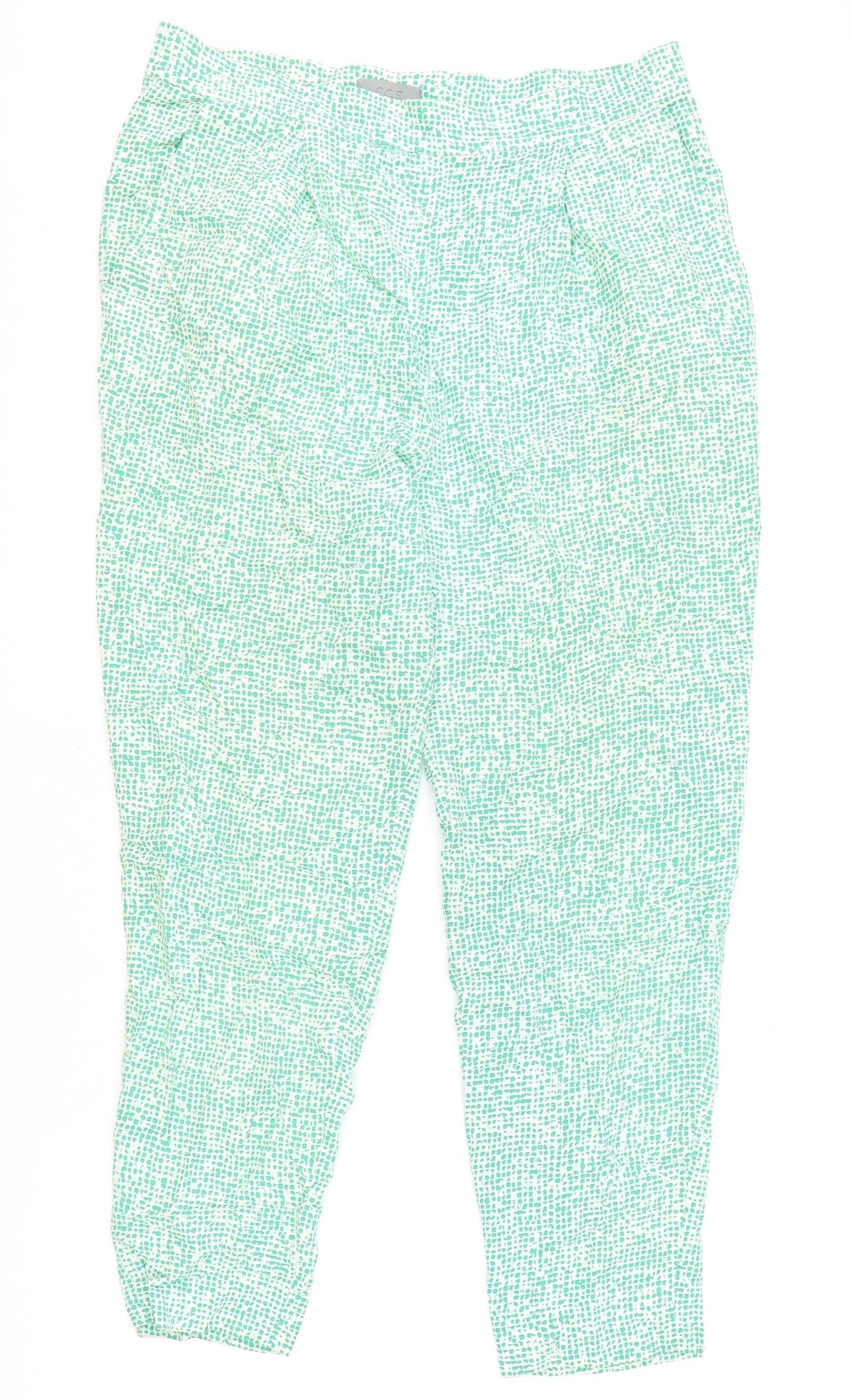 COS Womens Green Geometric Viscose Carrot Trousers Size 10 Regular Zip