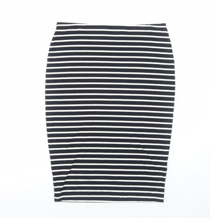 Marks and Spencer Womens Black Striped Viscose Straight & Pencil Skirt Size 12