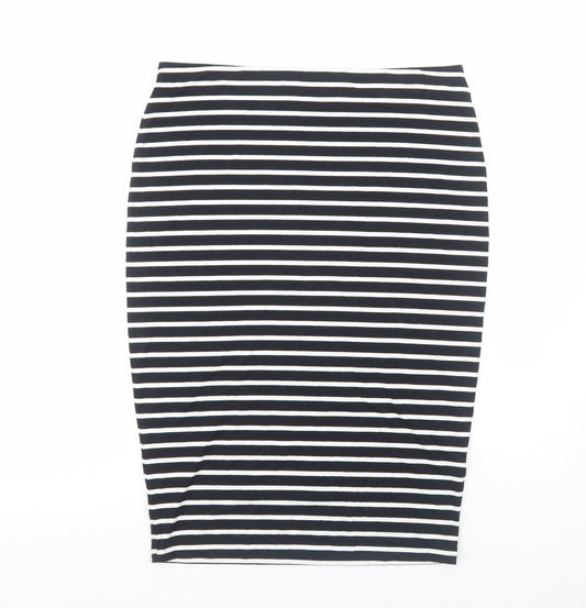 Marks and Spencer Womens Black Striped Viscose Straight & Pencil Skirt Size 12