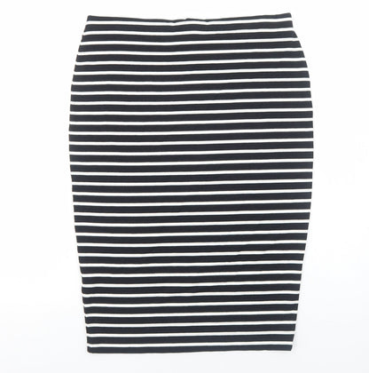 Marks and Spencer Womens Black Striped Viscose Straight & Pencil Skirt Size 12