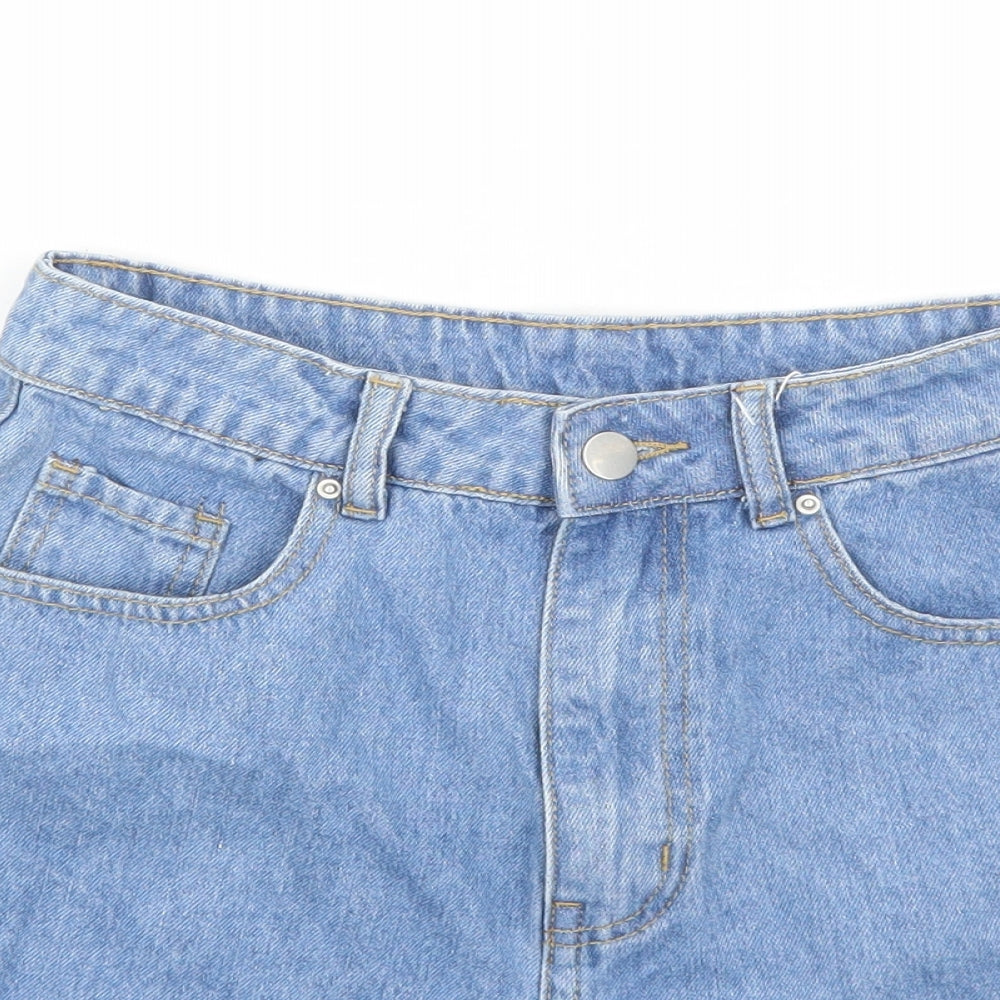 SheIn Womens Blue Cotton Boyfriend Shorts Size S Regular Zip