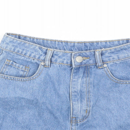 SheIn Womens Blue Cotton Boyfriend Shorts Size S Regular Zip