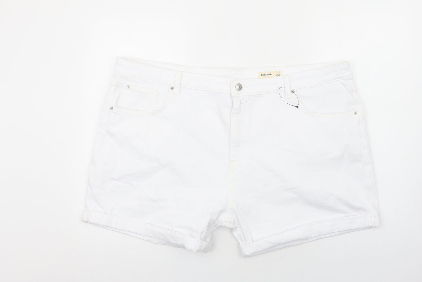Marks and Spencer Womens White Cotton Boyfriend Shorts Size 24 Regular Zip