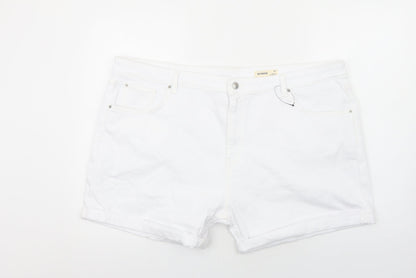 Marks and Spencer Womens White Cotton Boyfriend Shorts Size 24 Regular Zip