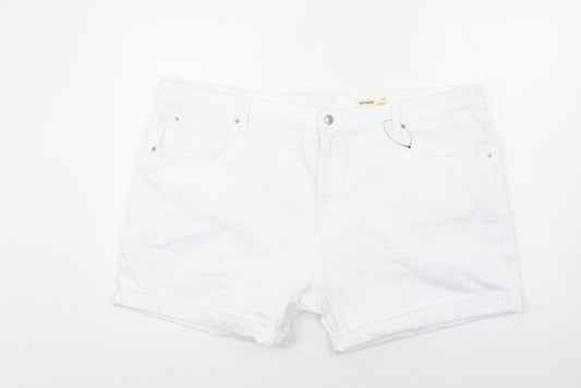 Marks and Spencer Womens White Cotton Boyfriend Shorts Size 24 Regular Zip