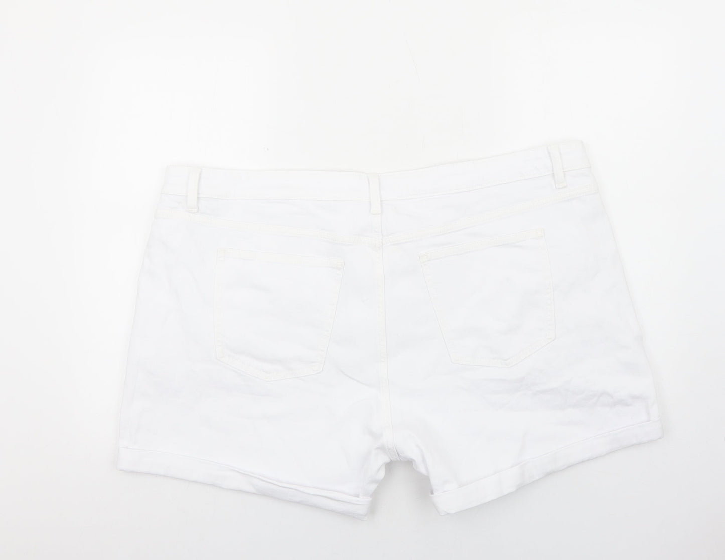 Marks and Spencer Womens White Cotton Boyfriend Shorts Size 24 Regular Zip
