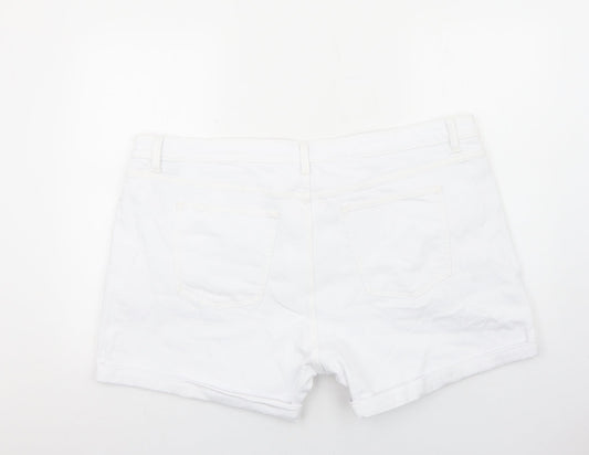 Marks and Spencer Womens White Cotton Boyfriend Shorts Size 24 Regular Zip