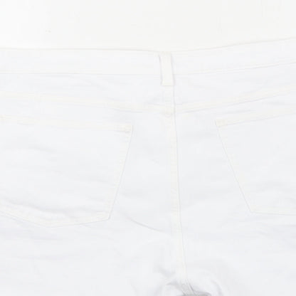 Marks and Spencer Womens White Cotton Boyfriend Shorts Size 24 Regular Zip