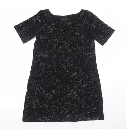 Great Plains Womens Black Geometric Polyester Shift Size M Scoop Neck Pullover