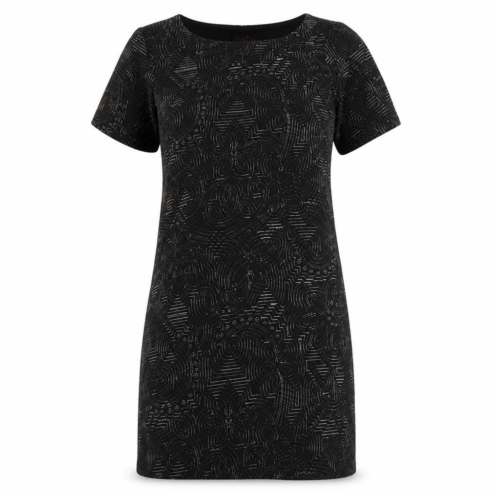 Great Plains Womens Black Geometric Polyester Shift Size M Scoop Neck Pullover