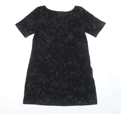 Great Plains Womens Black Geometric Polyester Shift Size M Scoop Neck Pullover
