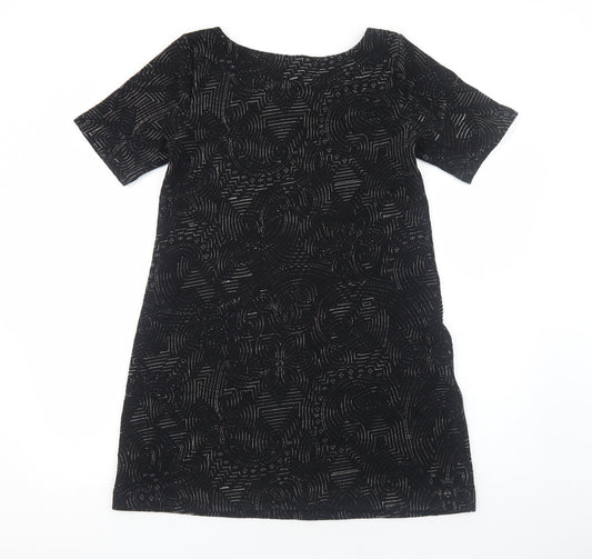 Great Plains Womens Black Geometric Polyester Shift Size M Scoop Neck Pullover