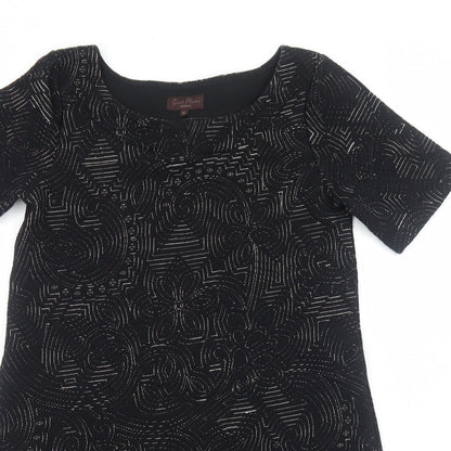 Great Plains Womens Black Geometric Polyester Shift Size M Scoop Neck Pullover