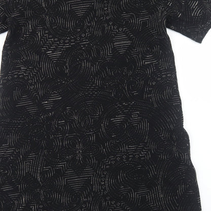 Great Plains Womens Black Geometric Polyester Shift Size M Scoop Neck Pullover