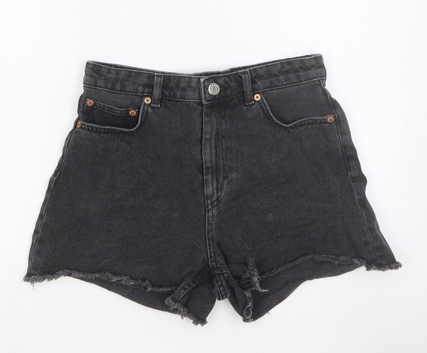 Monki Womens Black Cotton Boyfriend Shorts Size 28 in Slim Button