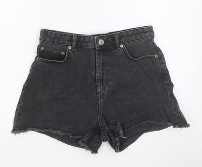 Monki Womens Black Cotton Boyfriend Shorts Size 28 in Slim Button
