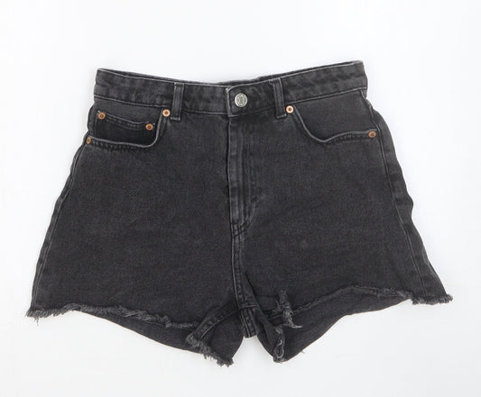 Monki Womens Black Cotton Boyfriend Shorts Size 28 in Slim Button