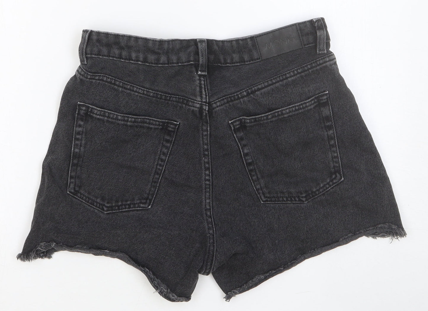 Monki Womens Black Cotton Boyfriend Shorts Size 28 in Slim Button