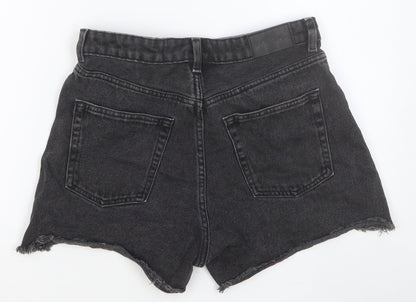 Monki Womens Black Cotton Boyfriend Shorts Size 28 in Slim Button