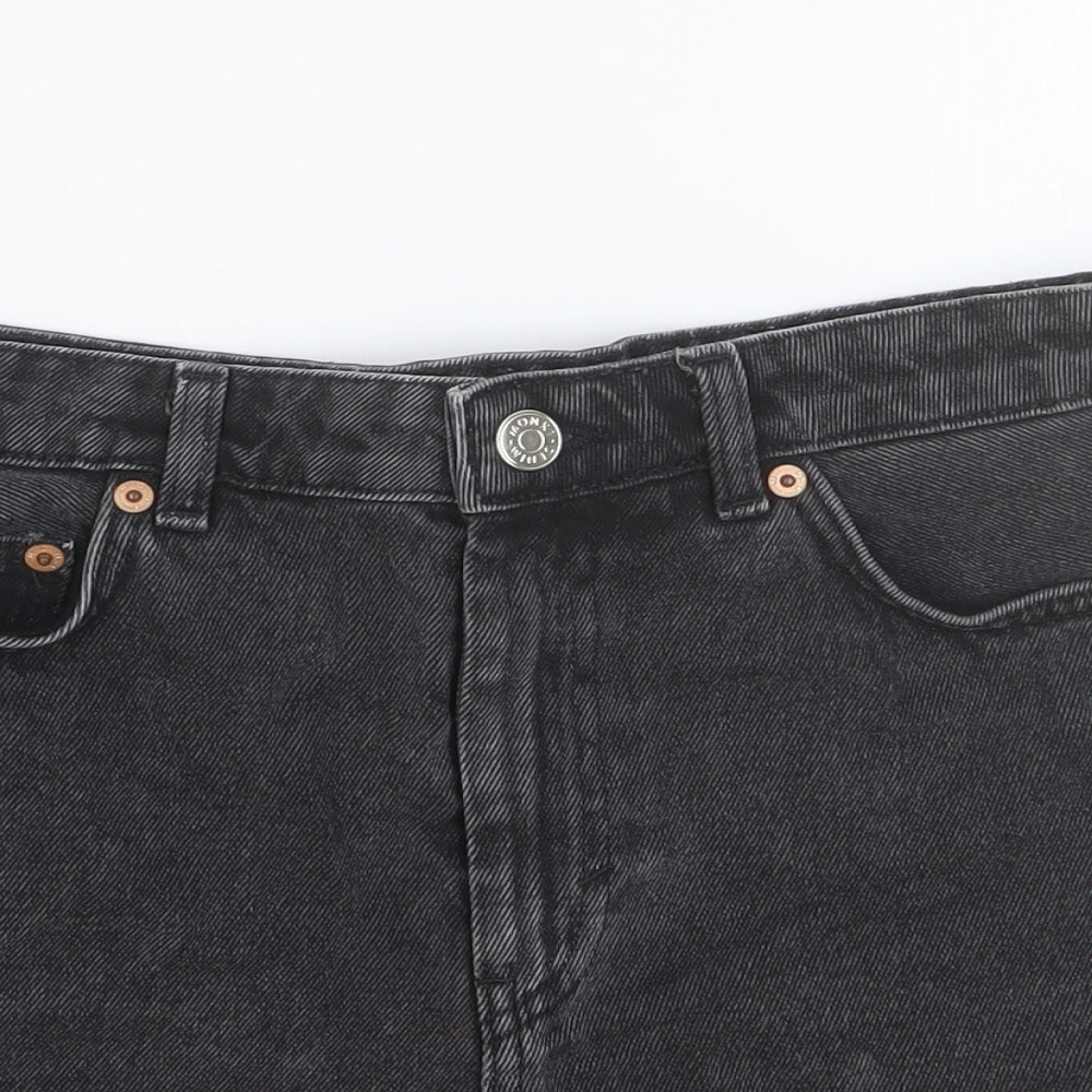 Monki Womens Black Cotton Boyfriend Shorts Size 28 in Slim Button