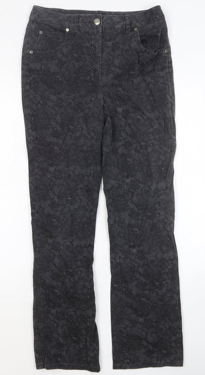Isle Womens Black Floral Cotton Straight Jeans Size 10 Slim Button