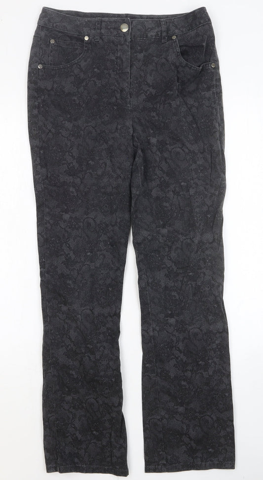 Isle Womens Black Floral Cotton Straight Jeans Size 10 Slim Button