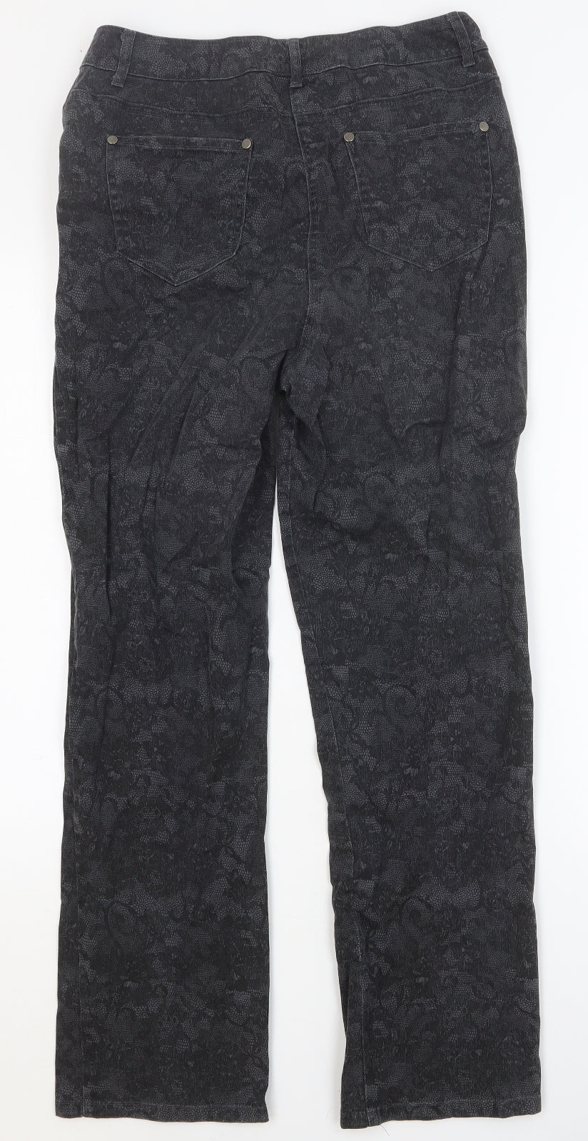Isle Womens Black Floral Cotton Straight Jeans Size 10 Slim Button